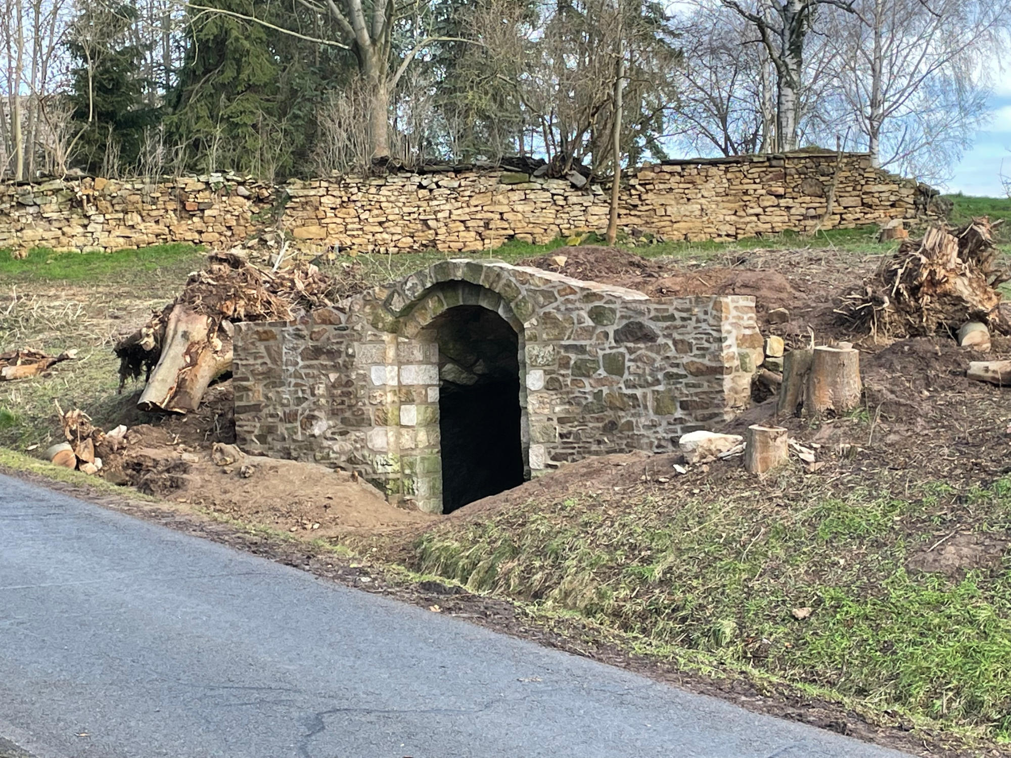 Projekt Bruchsteinmauerwerkreparatur an Kellereingang Gesamtansicht